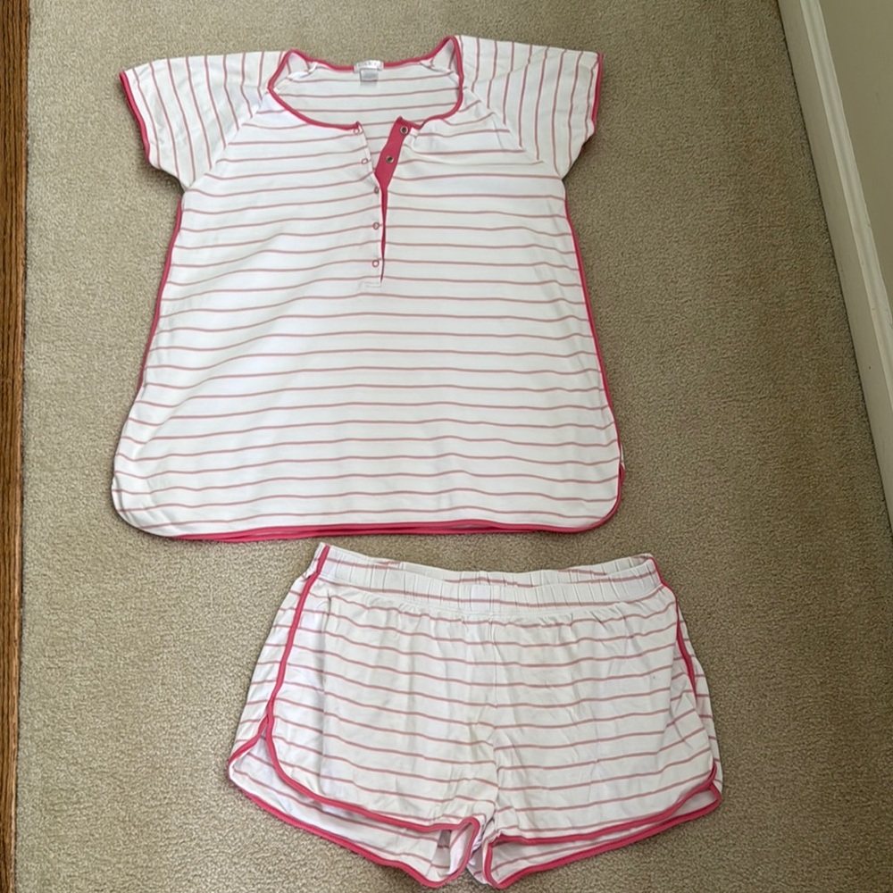 Striped Pink and White Lake Maternity Shorts Pajama Set